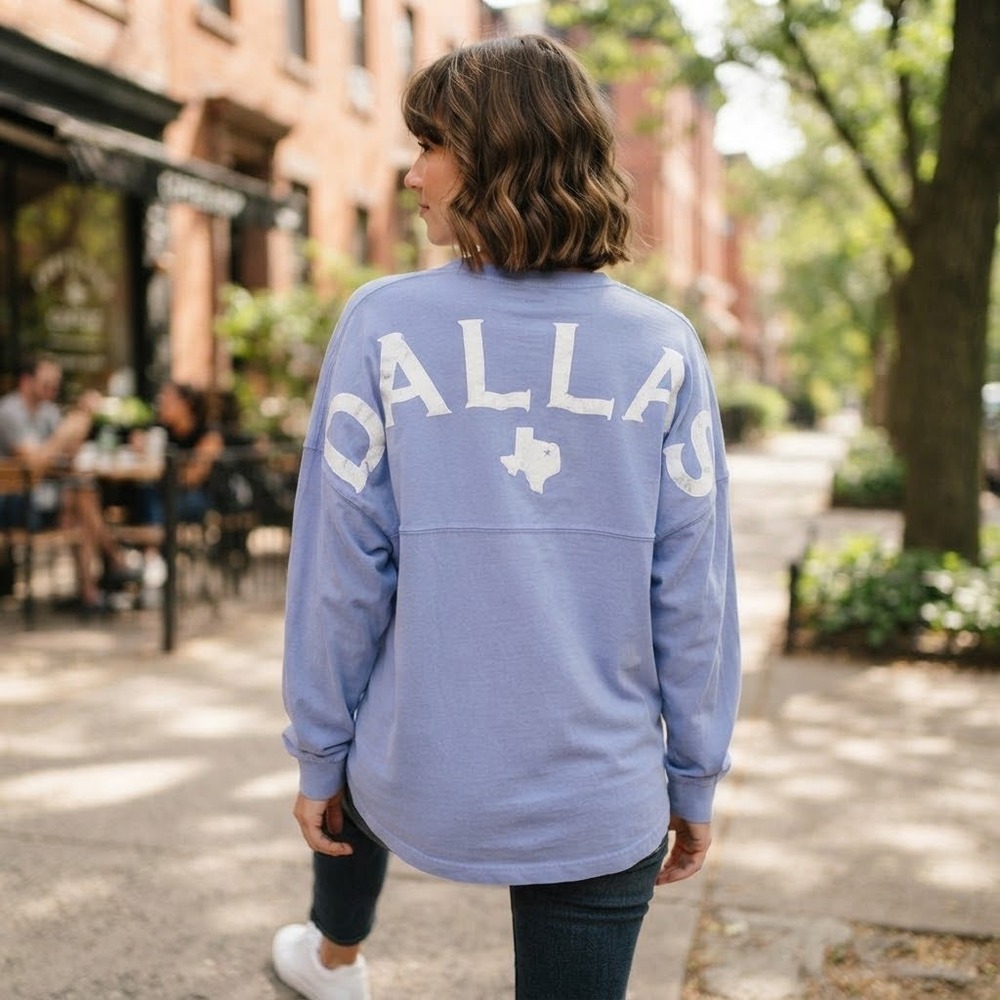 Spirit Jersey Dallas Texas Long Sleeve Shirt Blue Periwinkle Cotton Womens Small